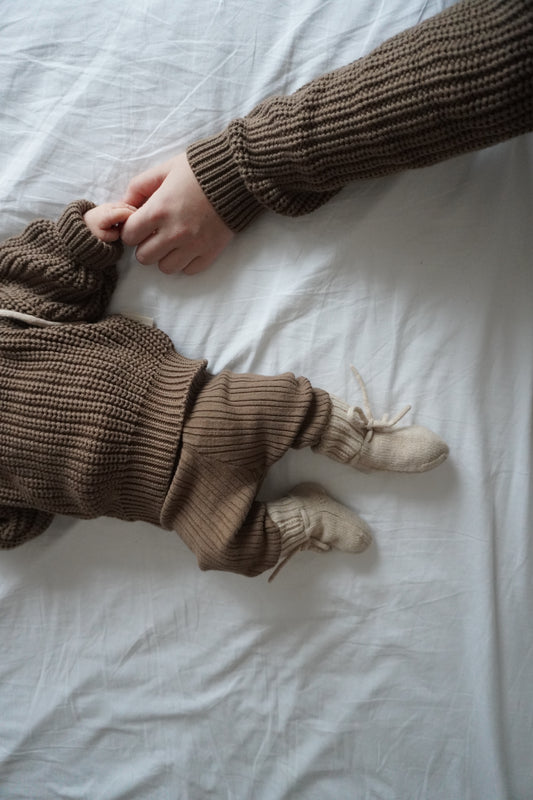 Irregular rib knit Leggings | Coffee - romi.